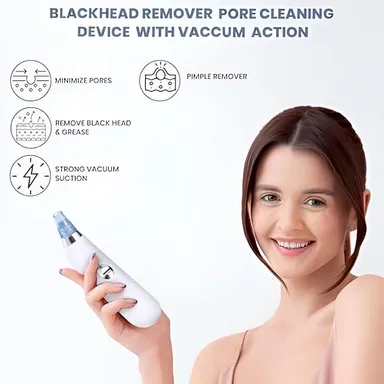 Derma Suction | Blackhead Remover Vacuum Device, Electric Facial Skin Cleanser – Acne & Dead Skin Removal | Gentle 4D Suction for All Skin Types, White thumbnail 2