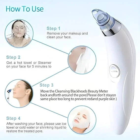 Derma Suction | Blackhead Remover Vacuum Device, Electric Facial Skin Cleanser – Acne & Dead Skin Removal | Gentle 4D Suction for All Skin Types, White image 5