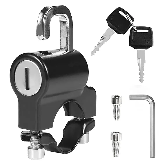 Motorcycle Helmet Lock | Anti-Theft Metal Helmet Safety Lock for Bike Handlebar Tubing 22mm-26mm | With 2 Keys | Motorbike Accessories, Black image 1