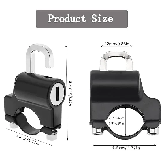 Motorcycle Helmet Lock | Anti-Theft Metal Helmet Safety Lock for Bike Handlebar Tubing 22mm-26mm | With 2 Keys | Motorbike Accessories, Black image 2