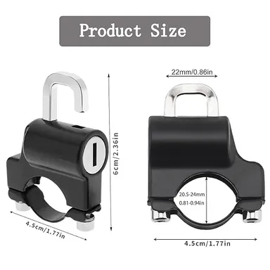 Motorcycle Helmet Lock | Anti-Theft Metal Helmet Safety Lock for Bike Handlebar Tubing 22mm-26mm | With 2 Keys | Motorbike Accessories, Black thumbnail 1