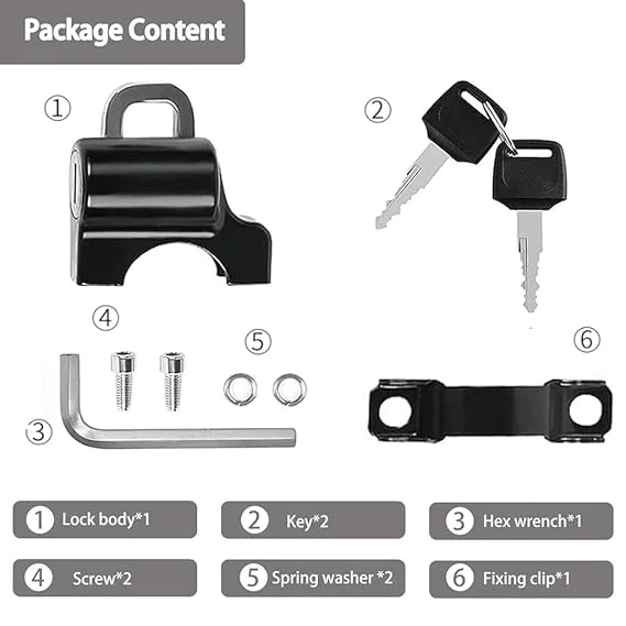 Motorcycle Helmet Lock | Anti-Theft Metal Helmet Safety Lock for Bike Handlebar Tubing 22mm-26mm | With 2 Keys | Motorbike Accessories, Black image 3