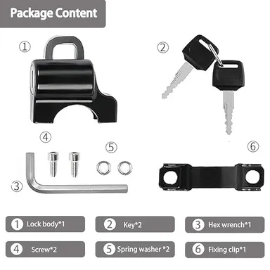 Motorcycle Helmet Lock | Anti-Theft Metal Helmet Safety Lock for Bike Handlebar Tubing 22mm-26mm | With 2 Keys | Motorbike Accessories, Black thumbnail 2