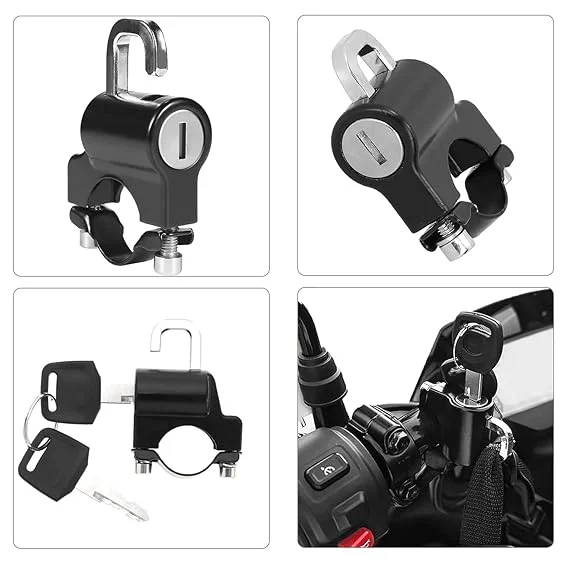 Motorcycle Helmet Lock | Anti-Theft Metal Helmet Safety Lock for Bike Handlebar Tubing 22mm-26mm | With 2 Keys | Motorbike Accessories, Black image 5