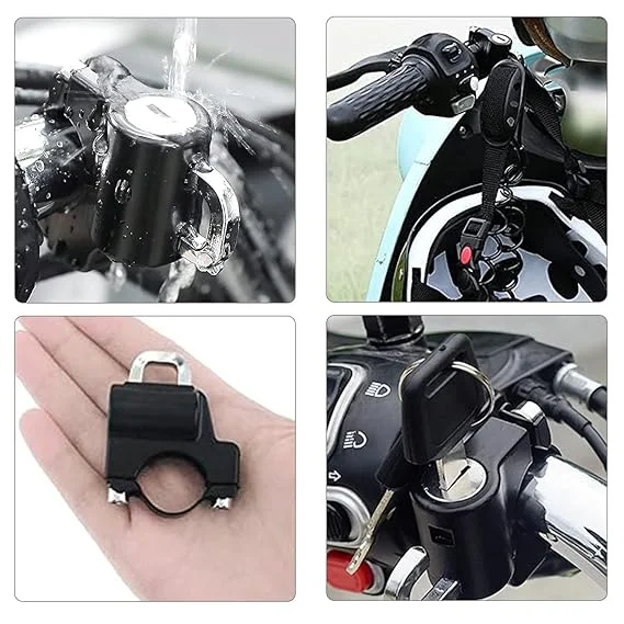 Motorcycle Helmet Lock | Anti-Theft Metal Helmet Safety Lock for Bike Handlebar Tubing 22mm-26mm | With 2 Keys | Motorbike Accessories, Black image 6