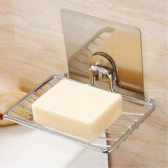 Soap Dish Holder | Self Adhesive Wall Mounted | Stainless Steel Storage Rack | Kitchen Bathroom Shower Organizer | Space Saver, Durable image 1