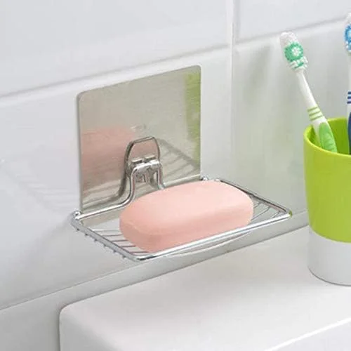 Soap Dish Holder | Self Adhesive Wall Mounted | Stainless Steel Storage Rack | Kitchen Bathroom Shower Organizer | Space Saver, Durable image 2