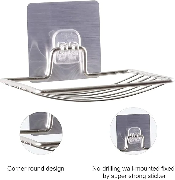 Soap Dish Holder | Self Adhesive Wall Mounted | Stainless Steel Storage Rack | Kitchen Bathroom Shower Organizer | Space Saver, Durable image 3