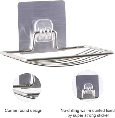 Soap Dish Holder | Self Adhesive Wall Mounted | Stainless Steel Storage Rack | Kitchen Bathroom Shower Organizer | Space Saver, Durable thumbnail 2
