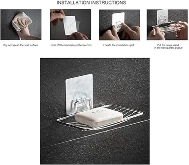 Soap Dish Holder | Self Adhesive Wall Mounted | Stainless Steel Storage Rack | Kitchen Bathroom Shower Organizer | Space Saver, Durable thumbnail 3