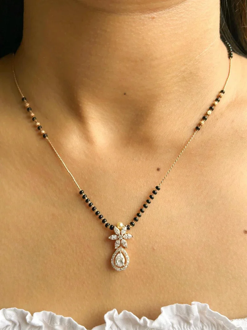 KYRA Rose Gold‑Plated Daily Wear Stylish Mangalsutra | Lightweight Black Bead Chain for Women image 1
