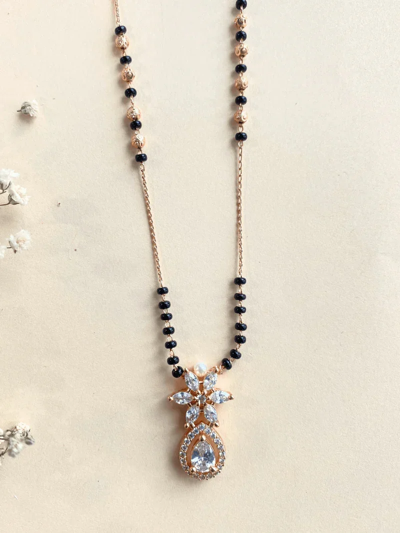 KYRA Rose Gold‑Plated Daily Wear Stylish Mangalsutra | Lightweight Black Bead Chain for Women image 2