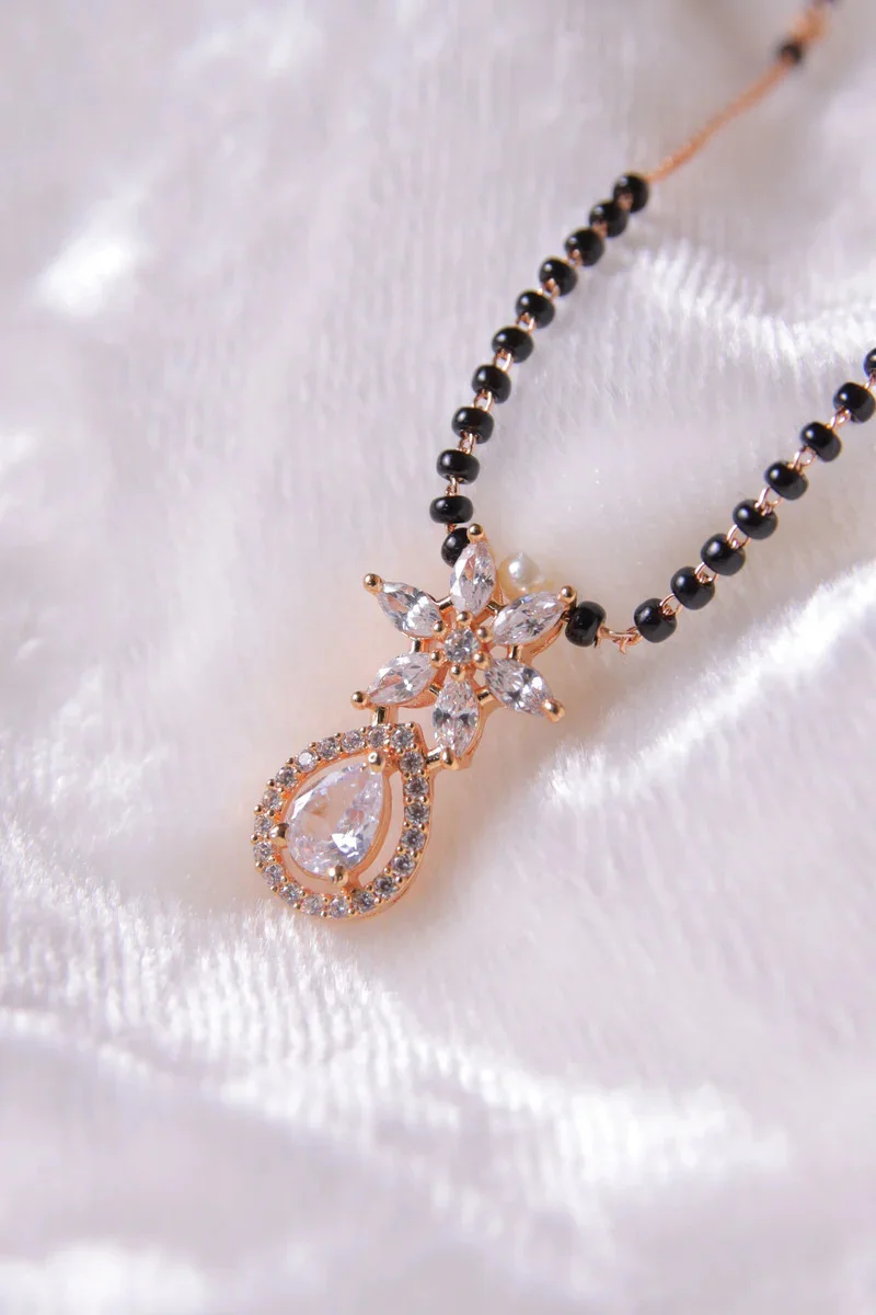 KYRA Rose Gold‑Plated Daily Wear Stylish Mangalsutra | Lightweight Black Bead Chain for Women image 3