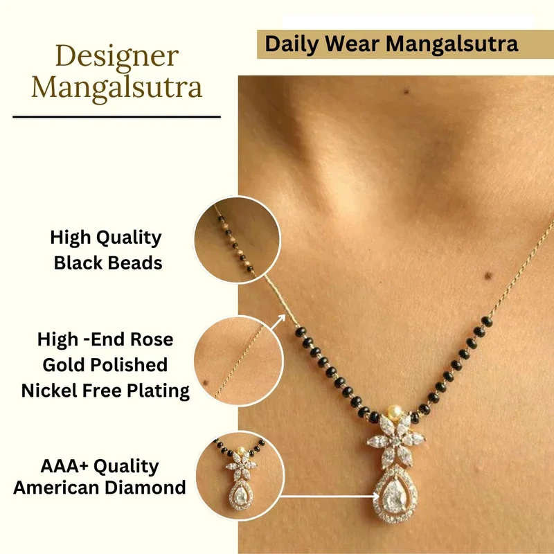 KYRA Rose Gold‑Plated Daily Wear Stylish Mangalsutra | Lightweight Black Bead Chain for Women image 4