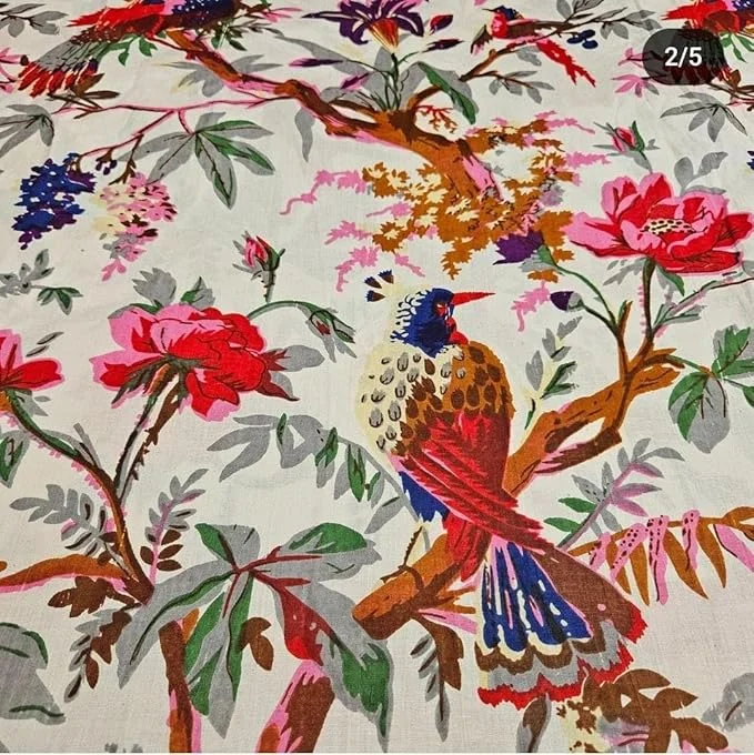 Pure Cotton Unstitched Printed Fabric Material 5 Meter White Soft Breathable Tailoring Cloth for Women Kurti Blouse Lehenga Saree Ethnic Wear image 2