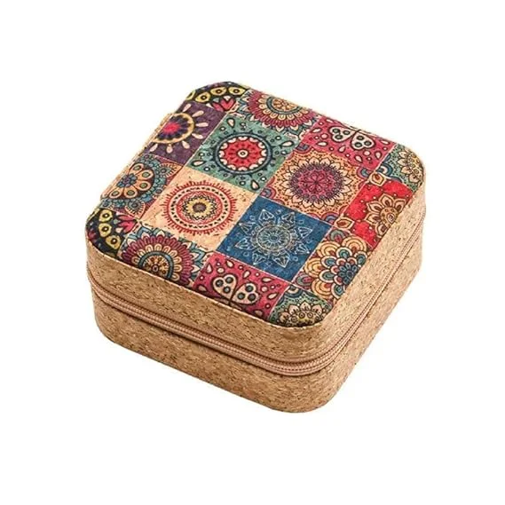 Jewelry Mini Organizer Box | Travel Jewelry Storage Case | PU Leather Vanity Box | Small Ring Organizer | Mandala Art Design for Women image 1