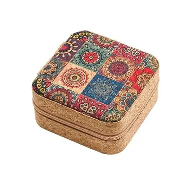 Jewelry Mini Organizer Box | Travel Jewelry Storage Case | PU Leather Vanity Box | Small Ring Organizer | Mandala Art Design for Women thumbnail 0