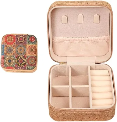 Jewelry Mini Organizer Box | Travel Jewelry Storage Case | PU Leather Vanity Box | Small Ring Organizer | Mandala Art Design for Women thumbnail 3