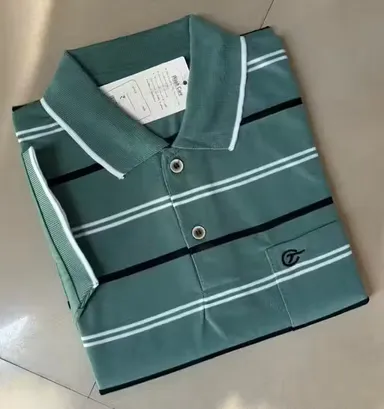 Stripe Line Men’s Cotton Collar T-shirt | Short Sleeve | Front Pocket | XXXL Classic Fit | Casual Wear thumbnail 0