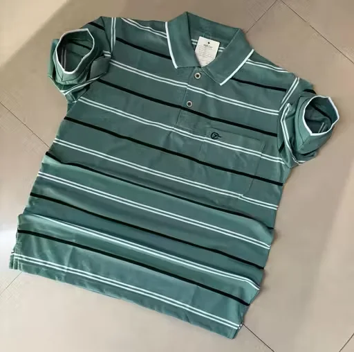 Stripe Line Men’s Cotton Collar T-shirt | Short Sleeve | Front Pocket | XXXL Classic Fit | Casual Wear image 2