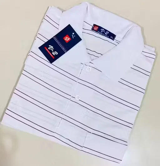 Men Cotton Collar T-Shirt with Pocket | Half Sleeves Striped | Summer Casual White image 1