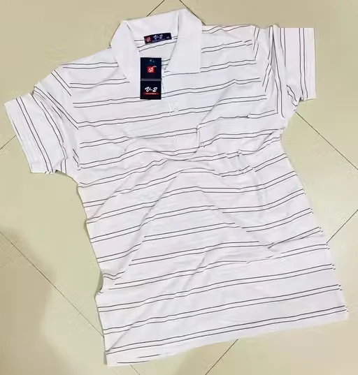 Men Cotton Collar T-Shirt with Pocket | Half Sleeves Striped | Summer Casual White image 2