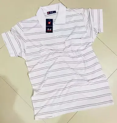 Men Cotton Collar T-Shirt with Pocket | Half Sleeves Striped | Summer Casual White thumbnail 1