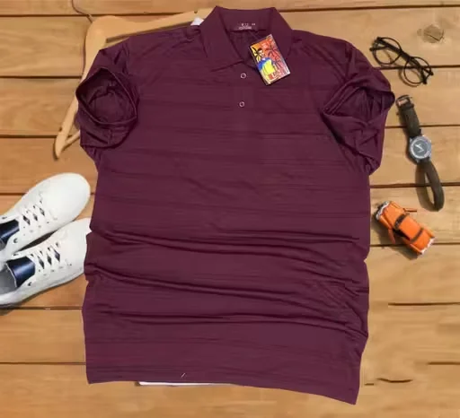 Premium Men Cotton T-Shirt | Collar & Pocket | Short Sleeve | Maroon image 1