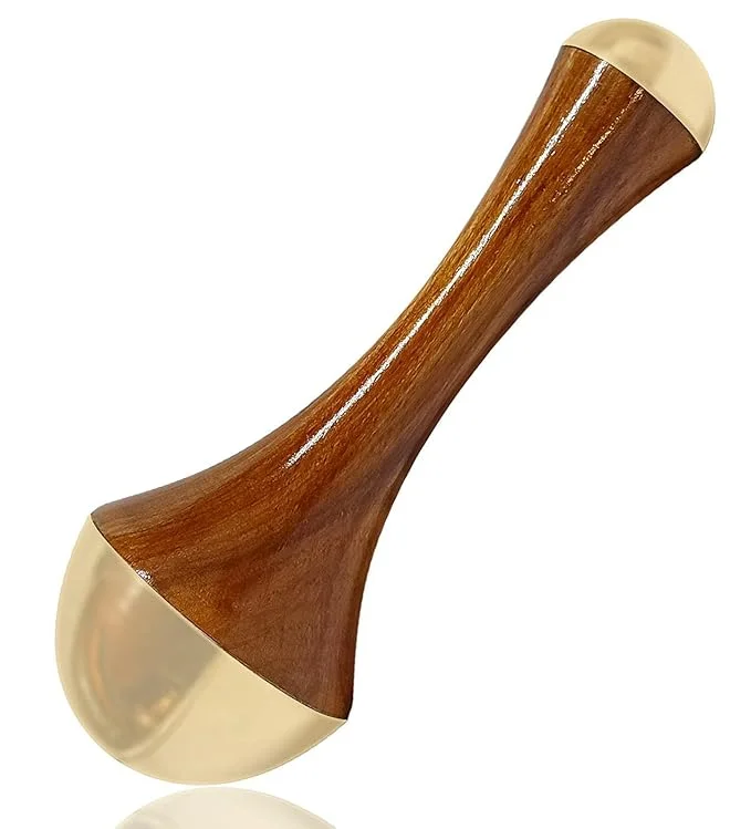 Kansa Wand | Face| Body & Foot Massager with Teak Wooden Handle | Small Bronze 4.5 cm Capped | Ayurvedic Relaxation Tool| Natural Brown image 1