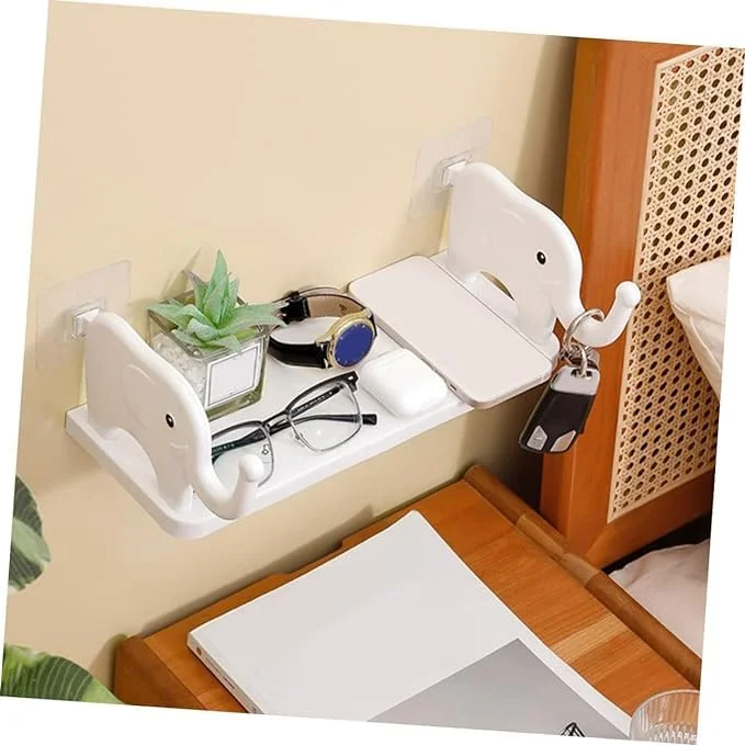 Elephant Wall Shelf | Decorative Plastic Storage Rack for Kids Room| Bathroom| Kitchen | Cute Animal Design Shelf Organizer White image 1