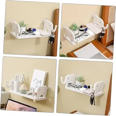 Elephant Wall Shelf | Decorative Plastic Storage Rack for Kids Room| Bathroom|  Kitchen | Cute Animal Design Shelf Organizer White thumbnail 1
