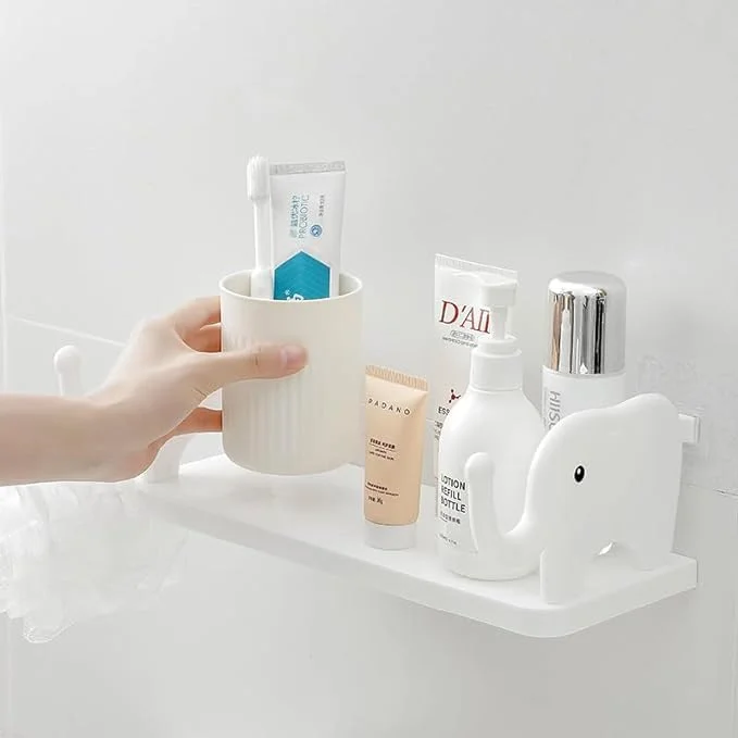 Elephant Wall Shelf | Decorative Plastic Storage Rack for Kids Room| Bathroom| Kitchen | Cute Animal Design Shelf Organizer White image 3