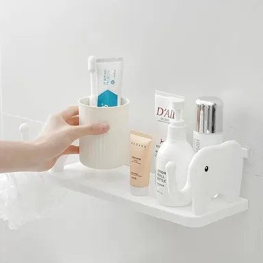  Elephant Wall Shelf | Decorative Plastic Storage Rack for Kids Room| Bathroom|  Kitchen | Cute Animal Design Shelf Organizer White thumbnail 2