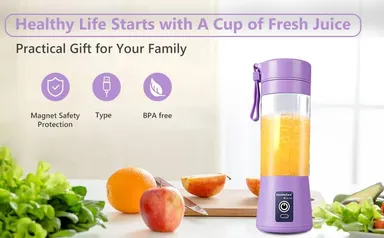 Portable Electric Mini USB Bottle Juicer Blender | 6 Blade Rechargeable Hand Juicer Bottle for Smoothies & Travel| Fruit Juice Maker| Multicolour thumbnail 3