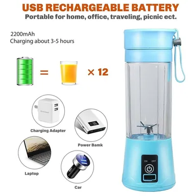 Juicer Bottle Blender |  Rechargeable Travel Fruit Juice Maker| Sky Blue thumbnail 3
