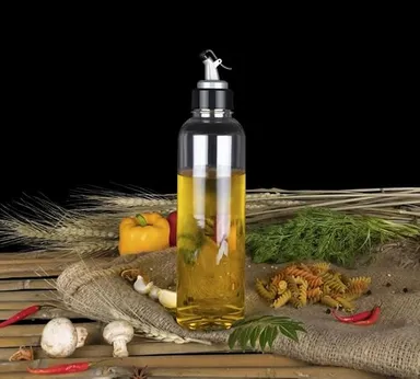 1000 ml Heavy Quality Plastic Oil |Vinegar Dispenser Bottle with Leak‑Proof Cork Spout + Silicone Oil Brush |Spatula Set | BPA‑Free Food Grade Kitchen Oil Pourer for Cooking Barbecue Salad Dressing thumbnail 1
