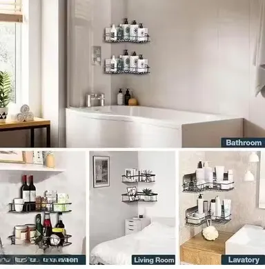  Bathroom Corner Rack | Metal Self-Adhesive L Shaped Storage Shelves | Flower Shape Bathroom Organizer  thumbnail 2