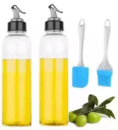 Heavy Quality Plastic Oil Dispenser Bottle Set | 1000ml | Leak‑Proof Bottle  Oil Brush & Spatula Combo | BPA‑Free Plastic Oil & Vinegar Container for Home Cooking