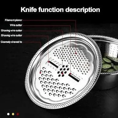 3-in-1 Kitchen Multipurpose Grater Bowl | Stainless Steel Basin with Drain Colander & Mesh Basket | Vegetable & Fruit Washing| Straining| Cutting| Salad Making Tool (26cm) thumbnail 2