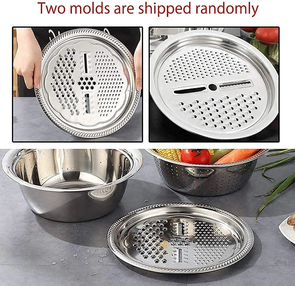 3-in-1 Kitchen Multipurpose Grater Bowl | Stainless Steel Basin with Drain Colander & Mesh Basket | Vegetable & Fruit Washing| Straining| Cutting| Salad Making Tool (26cm) image 5