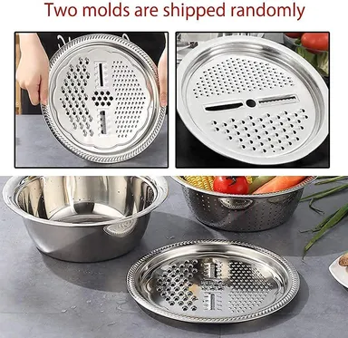 3-in-1 Kitchen Multipurpose Grater Bowl | Stainless Steel Basin with Drain Colander & Mesh Basket | Vegetable & Fruit Washing| Straining| Cutting| Salad Making Tool (26cm) thumbnail 4