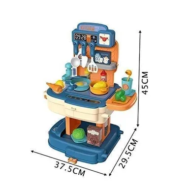 Premium Chef Kitchen Play Set for Kids | School Bag Packing Pretend Cooking Game | Interactive Modern Kitchen Toy for Boys & Girls | Blue Edition thumbnail 1