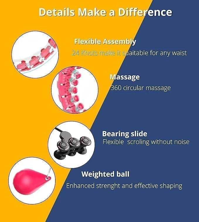 Premium 360° Adjustable Multi-Knot Fitness Hula Hoop with Auto-Spinning Ball and Weighted Sections for Adults & Kids |Pink image 6