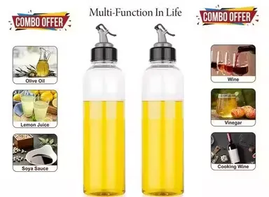 Plastic Oil Dispenser Bottle Pack of 2 | 1000ml BPA Free Clear Oil Bottle for Cooking & Salad
