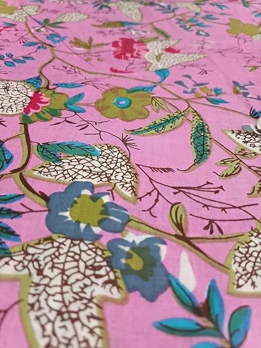 Premium Jaipuri Floral Block Print Cotton Dress Material 2.5 Meter Pink 44 Inch Width 100% Pure Breathable Cotton for Women Kurtis image 1