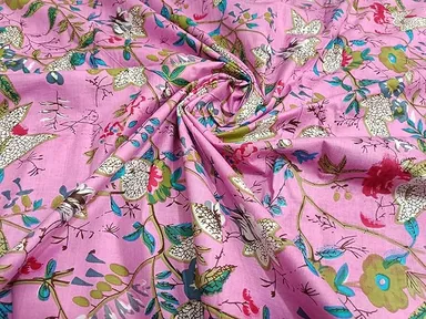 Premium Jaipuri Floral Block Print Cotton Dress Material 2.5 Meter Pink 44 Inch Width 100% Pure Breathable Cotton for Women Kurtis thumbnail 1