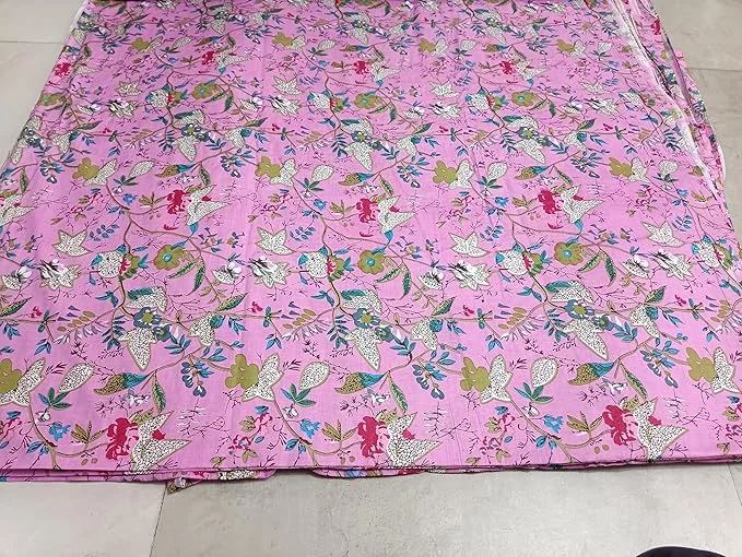 Premium Jaipuri Floral Block Print Cotton Dress Material 2.5 Meter Pink 44 Inch Width 100% Pure Breathable Cotton for Women Kurtis image 3