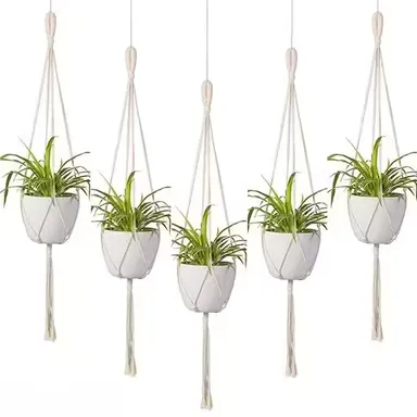  Macrame Plant Hanger Without Pot, Rope Indoor Outdoor Flower Pot Holder for Balcony Gardening, Boho Style| 39 Inch Pack of 5 | Ivory