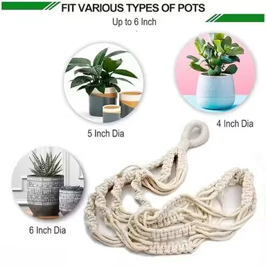  Macrame Plant Hanger Without Pot, Rope Indoor Outdoor Flower Pot Holder for Balcony Gardening, Boho Style| 39 Inch Pack of 5 | Ivory thumbnail 2