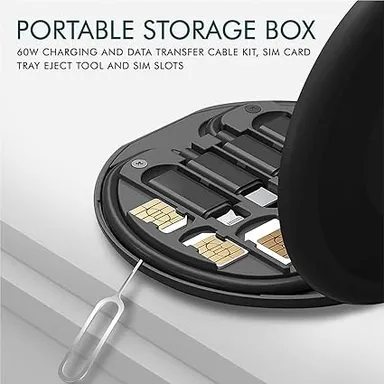 Jobber Multi-Functional 5 in 1 Fast Charging |& Data Transfer USB Cable Set with Portable Round Storage Box| and SIM Ejector Pin for Apple, Android & Type C Devices | thumbnail 2